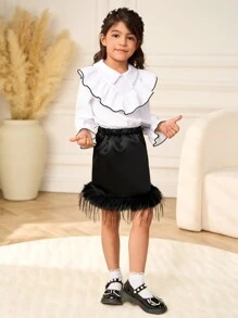 Set van 2: Croptop met lange mouwen en mesh-rok