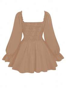 Flirla 大领泡泡袖收腰 A 字形撞色提花衬衫