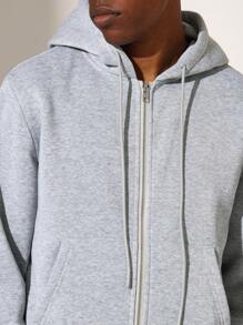 SUMWON Essential Shrunken Fit Zip Up Hoodie Casual Athletic Wear Everyday Basic Winter Fall Layering Piece Kangaroo Pocket Drawstring Hood Streetwear - Grey - View 6