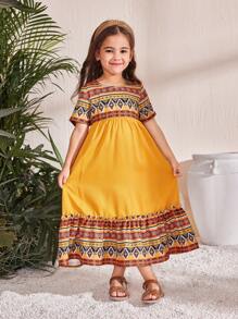 SHEIN Young Girl Ditsy Floral Round Neck Bodycon Dress