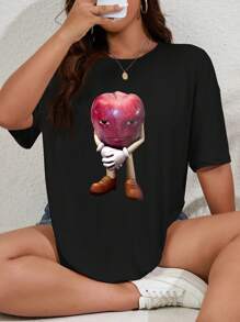 INAWLY Camiseta de manga corta con cuello redondo y estampado gracioso para tallas grandes, camiseta gráfica, parte superior de verano para mujer