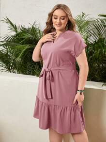 EMERY ROSE Đầm thường ngày cổ chữ V tay ngắn có túi bèo nhún cho nữ cỡ lớn Trang phục mùa xuân đồng quê dành cho nữ Trang phục mùa hè dành cho nữ Quần áo Boho cho nữ Váy mùa hè dành cho nữ Váy cỡ lớn - Hồng - Xem 3