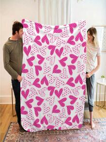 1 件情人节毛绒毯子，印有粉色爱心毛绒毯子，适合所有季节，可用于沙发、卧室、客厅、床上用品