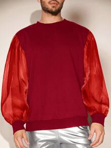 FeverCity Men Fashion Contrast Mesh Sleeve Sweatshirt - Black - View 1