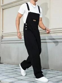 Manfinity Hypemode Men's Casual Versatile Black Denim Bib & Brace Overall