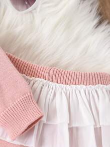 SHEIN Baby/Baby Girl Fashion Cute Sweet Matching Knitted Outfit Set - Pink - View 3