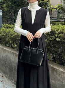 TrendSteals 女士无袖纯色连衣裙，秋冬季休闲装 - 黑色 - 查看 6