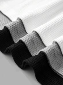 SHEIN BASICS 3pcs/Set Women's Casual Solid Color Crew Neck Long Sleeve Cropped & Fitted T-Shirts - Multicolor - View 4