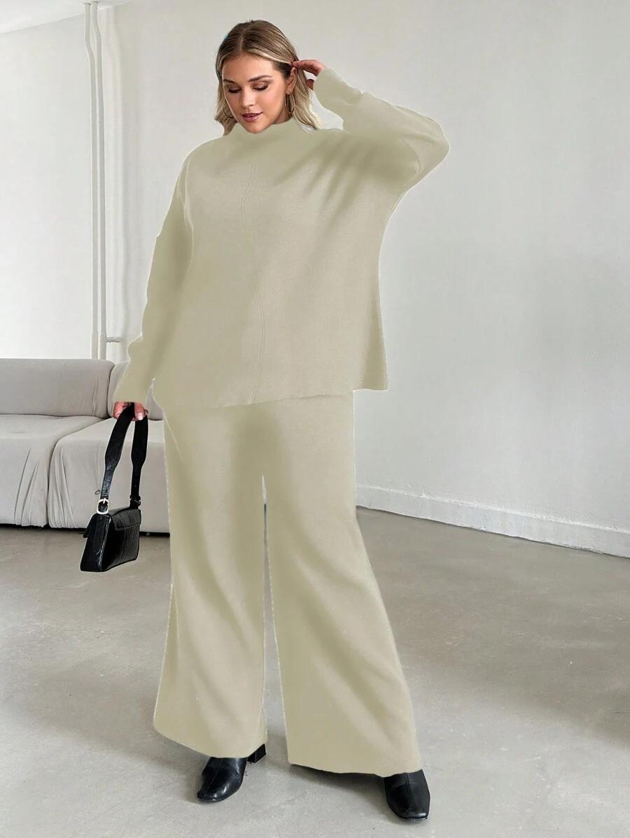 RueChic Plus Size Winter Casual Solid Color Sweater & Leggings Set