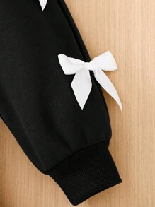 SHEIN Tween Girls Casual Vintage College Style Knit Crew Neck Pullover Dress With Contrast Color Bow, Long Sleeve And Ruched Hem