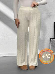 SHEIN Privé Pantalones anchos de punto con pierna ancha, elegantes y casuales, para mujer talla grande, para otoño/invierno, largos
