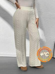 SHEIN Privé Pantalones anchos de punto con pierna ancha, elegantes y casuales, para mujer talla grande, para otoño/invierno, largos