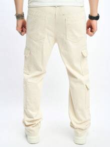 Manfinity EZcore Plus Size Men's Casual Solid Color Cargo Jeans - Beige - View 2