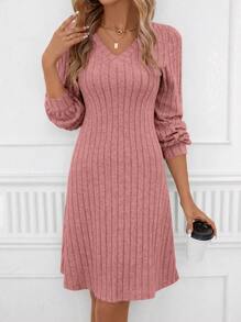 SHEIN Clasi Plus Size Women's Burgundy Wide Ribbed Short Jumper Dress