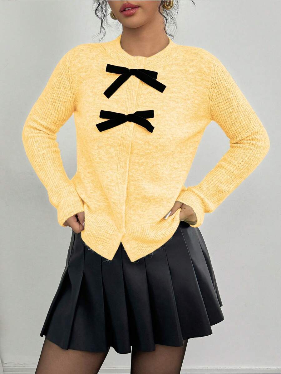 Elenzga Women Casual Splice Long Sleeve Top, Simple And Everyday Wear Fall Cloth For Women - Yellow - View 1