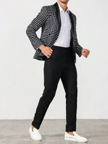 Manfinity Mode Conjunto de camisa de manga larga con botones al frente de unicolor y pantalón largo, look minimalista para hombres