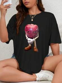 INAWLY Camiseta de manga corta con cuello redondo y estampado gracioso para tallas grandes, camiseta gráfica, parte superior de verano para mujer
