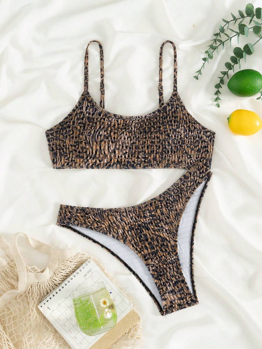 Summer Women's Randomly Printed Leopard Pattern Sexy Fashion Strap Bikini Set - Multicolor - View 1