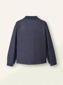 SHEIN Lässiges, modisches Patchwork-Hemd für Tween-Jungen im minimalistischen Denim-Effekt, vielseitig einsetzbar, geeignet für die Schule im Frühling/Sommer und als Sportbekleidung - Verschiedenfarbig - Übersicht 2
