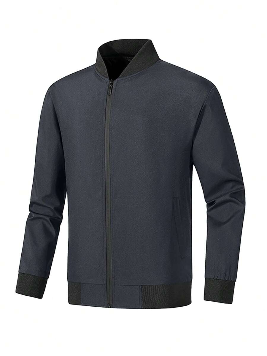 Manfinity Homme Jaqueta Casual Versátil de Bombardeiro Plus Size para Homens, Outono - Chumbo - Visão 1