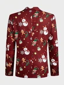 Manfinity VCAY Men's Casual Christmas Pattern Loose Long Sleeve Blazer & Pants, Woven Fabric, Everyday Wear Christmas Clothes Outfit - Red - View 6