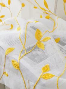 Perdele transparente cu broderie botanică / Perdea transparentă albă simplă cu buzunar / Perdele din voal semi-transparente cu aspect de in, model floral de viță de vie brodate / Pentru dormitor, sufragerie, decor de toamnă, decor de toamnă, decor cameră - Galben - Vizualizare 5