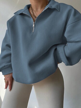 INAWLY Plus Size Solid Color Front Zip Up Long Sleeve Casual Sweatshirt Graduation,Back To School Outfits,Graduation,Teacher Outfits For Women,Back To SchoolPulloverFall Outfit