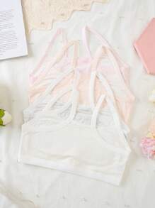 4pcs Tween Girls Cute Print Lace Trim Removable Padded Cami Bra Set - Multicolor - View 2