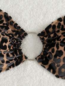 Swim SXY Women's Leopard Print Side Shoulder Hollow Out Lace Up Bikini Set Summer - Multicolor - View 8