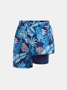 SHEIN Tween Boy Casual Vacation 2 In 1 Swimtrunks