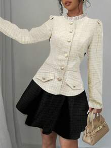 Chiquease Women's Elegant Plaid Long Sleeve Single Breasted Shirt, Autumn Fall Cloth For Women - Apricot - View 3