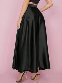 SHEIN PETITE High Waist Solid Flared Party Women Skirt