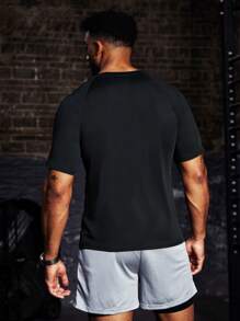 Gym Rark 男友风男士纯色圆领夏季短袖运动T恤压缩衣 - 黑色 - 查看 2