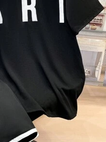 SHEIN Teen Boys' Casual School Stylish Simple Practical Versatile Cute Soft Comfortable Daily, School, Travel, Sports Graphic Tee And Shorts Set - Black - View 7