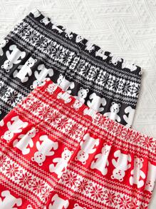 Set de pijama de 2 piezas con estampado de oso y geométrico para mujer