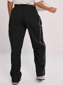 MUSERA 弹力腰带撞色滚边喇叭裤腿宽松休闲长裤，适合冬季返校季，舒适街头风，春季必备