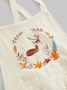 ROMWE Fairycore Women's Spring Summer Country Style Deer Embroidery Apron - Apricot - View 2