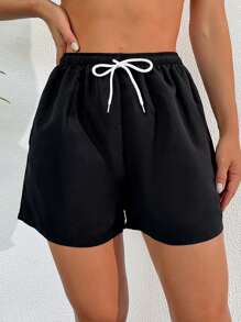 SHEIN Swim 夏季女士抽绳腰宽松休闲短裤、泳裤