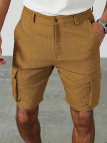 Manfinity Homme Pantalones cortos casuales de hombre de unicolor con bolsillo tipo cargo - Bronce - Ver 5