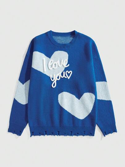 Street Life كنزة رياضية بياقة مستديرة وأكمام طويلة بطبعة قلب بتصميم بسيط للرجال