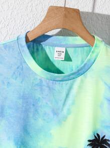 SHEIN Tween Boy Tie-Dye Short Sleeve T-Shirt And Shorts Set, Vacation