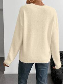 Chiquease European And American Stylish Design 3D Heart Embroidered Faux Mink Loose Fit Pullover Sweater, Autumn/Winter