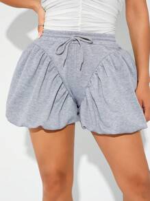 SHEIN SXY تنورة قصيرة فضفاضة مريحة بطابع جذاب وجميل - رمادي - مشاهدة 6