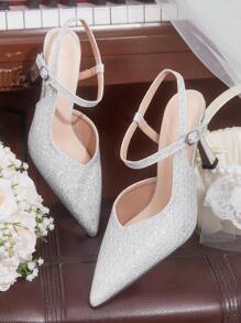 CUCCOO HITCHD Women's Simple Pointed Toe High Heel Pumps, Casual Everyday Wear Valentine's Day - Silver - View 2