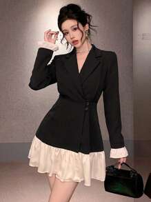 DAZY 女士短款鸡尾酒礼服，春秋季，婚礼/派对/情人节/舞会礼服，长袖连衣裙，优雅女士连衣裙