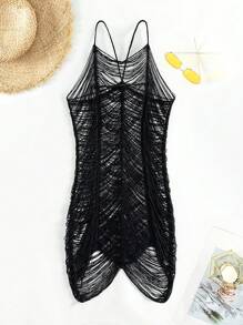 Swim SXY Summer Beach Ripped Cover Up Dress Without Bikini Set - Black - View 4
