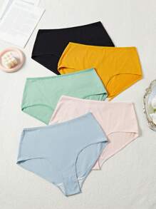 5pcs/Pack Plus Size Solid Color Comfortable Briefs
