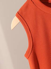 SHEIN 2pcs/Set Young Boy Cute Minimalist School Style Casual Sports Top And Shorts Set, Summer Summer Holiday - Burnt Orange - View 3