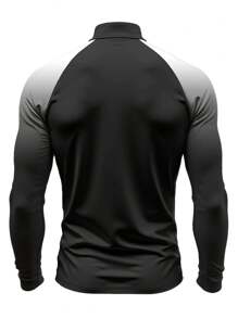 Manfinity Fitness Men's Ombre Raglan Sleeve Zip-Up Half Placket Pullover Sweatshirt Sports Jacket - Black - View 2