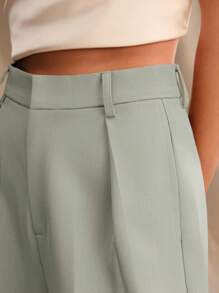 Anewsta Casual Solid Color Wide-Leg Suit Pants - Mint Green - View 2